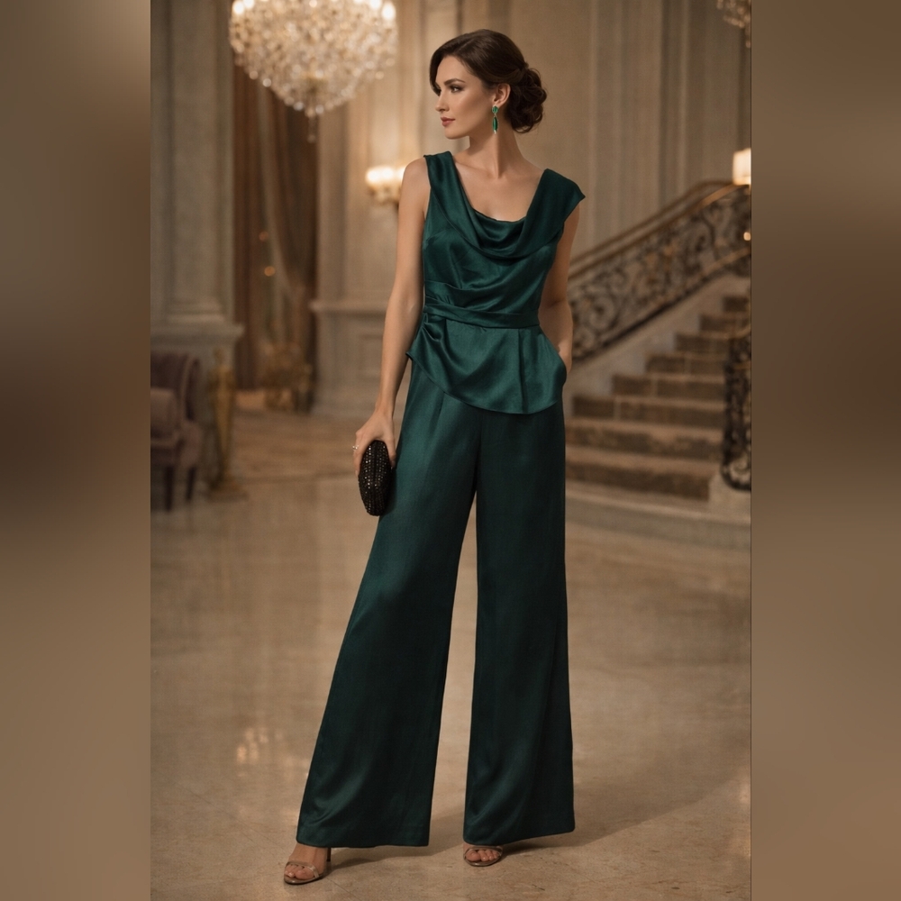 JS Collections Emerald Satin Jumpsuit